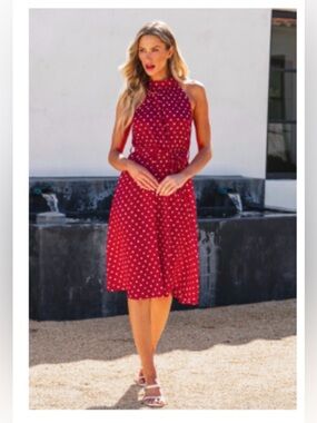 Cupshe Red Polka Dot Midi Dress - Size Medium